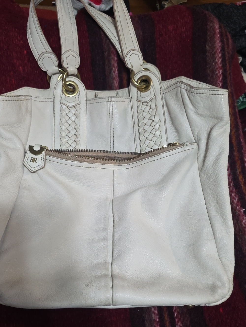 Banana Republic White Braided-Handle Leather Shoulder Bag